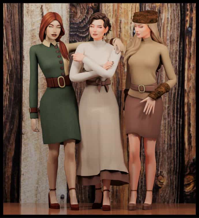 trio of female sims wearing fall clothing