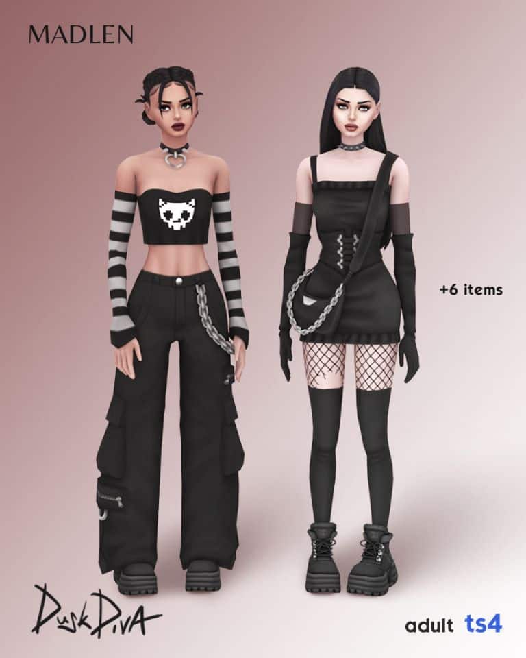 female sims wearing black goth outfits