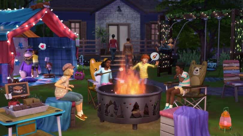 kids backyard party at night