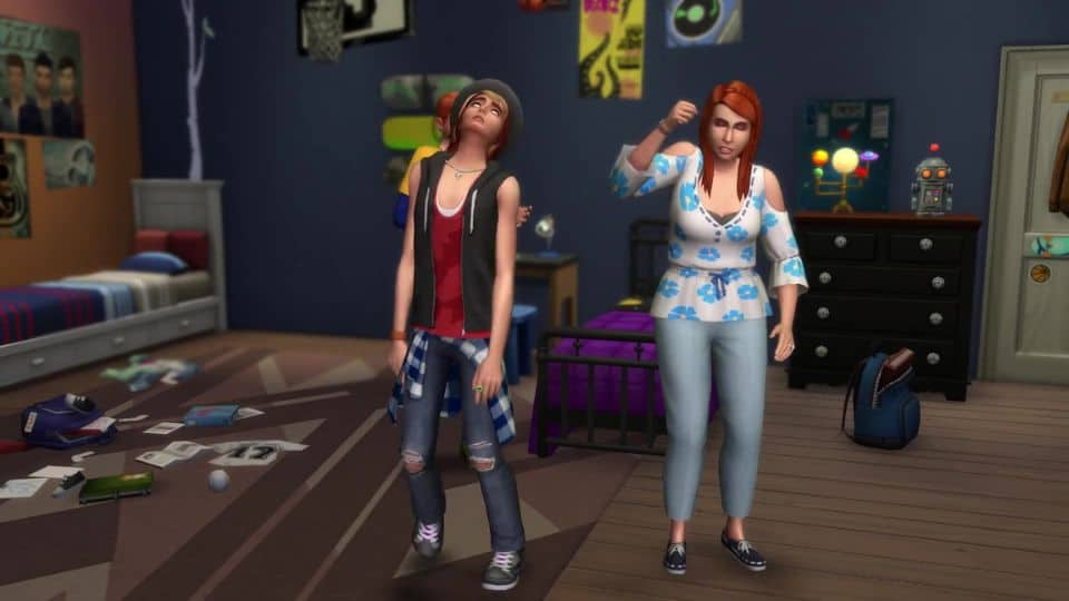 sim teens with attitude in messy room