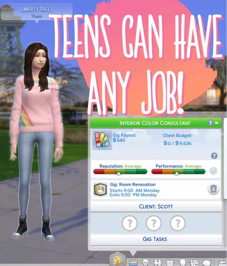 teen sim next to open career ui