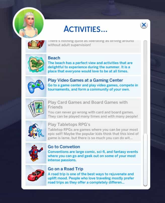 list of activities for teen sim