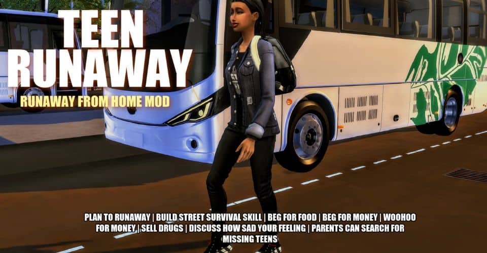 teen sim walking next to bus