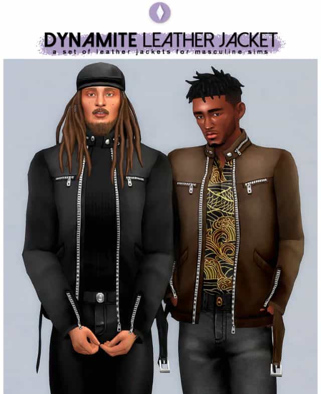 male sims wearing open leather jackets with silver zippers