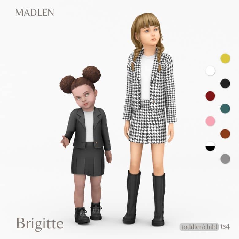 female sim child and toddler wearing suits