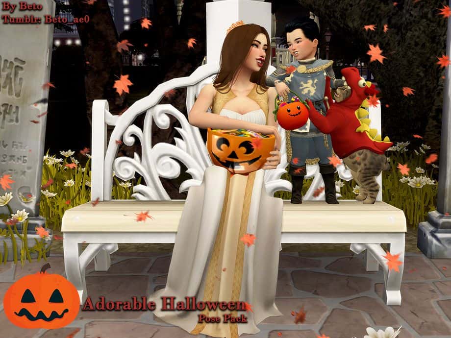 sim mom and son dressed for halloween