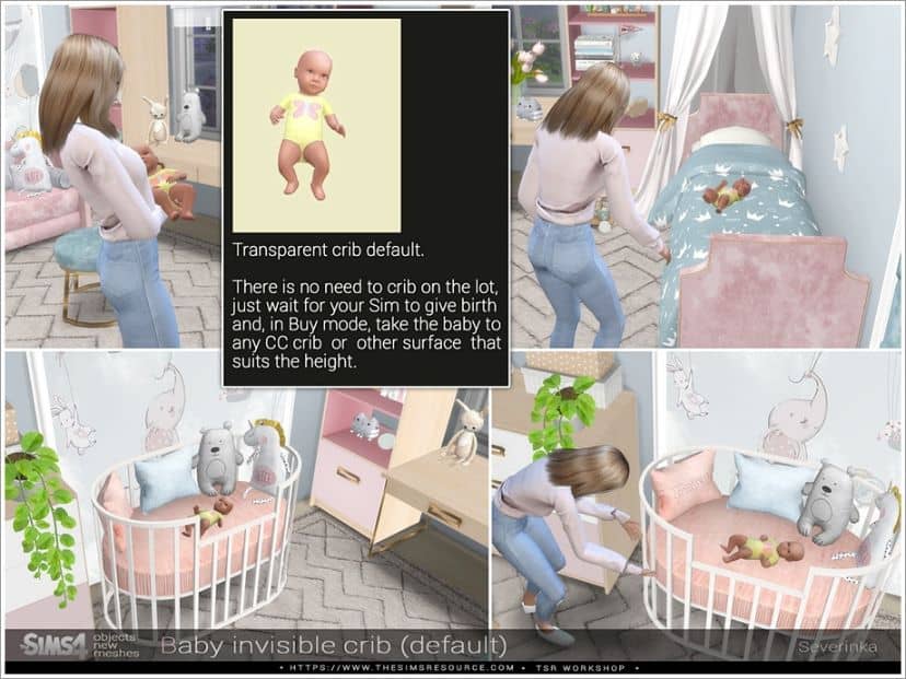 collage sim mother and infant with crib