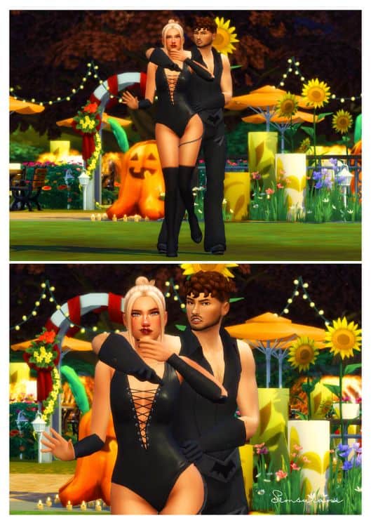 sim couple dressed in black for halloween