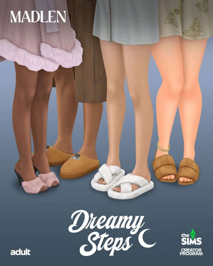 four sets of legs modeling different slippers styles