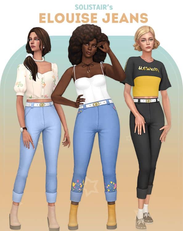 female sims dressed in belted skinny jeans