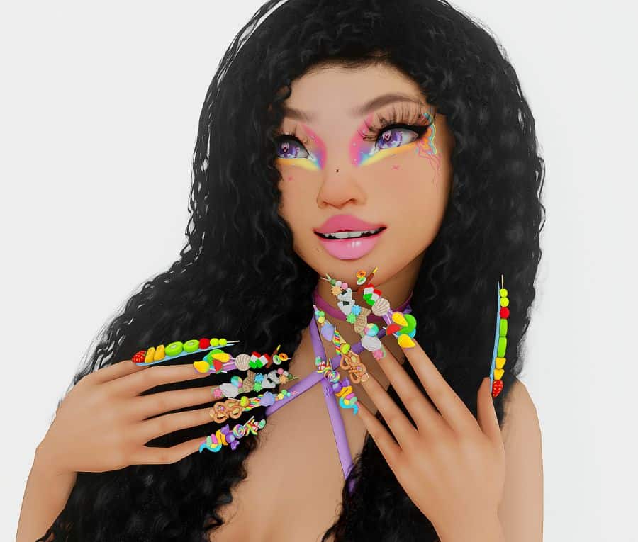 female sims with long candy nails