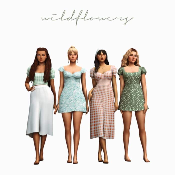 female sims dressed in summer dresses