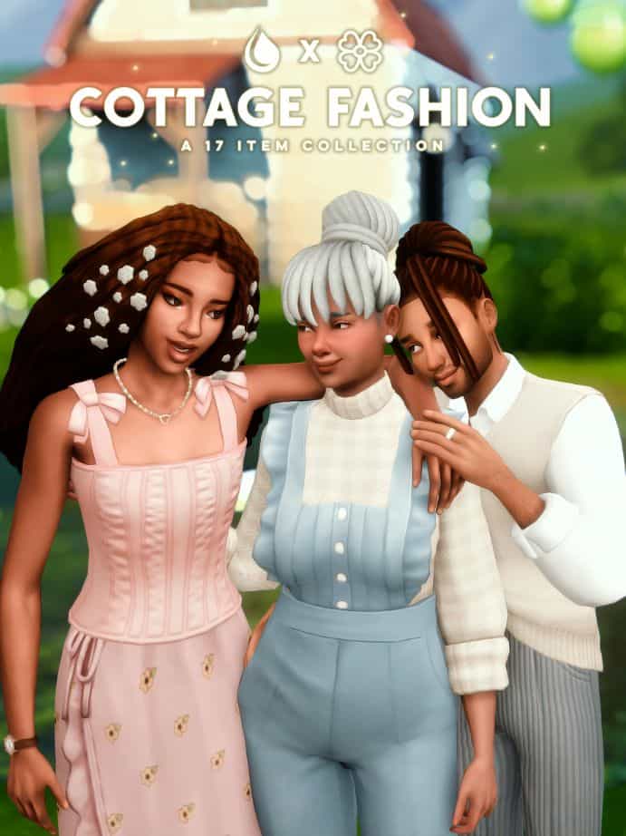 trio of sims dressed in cottage fashion