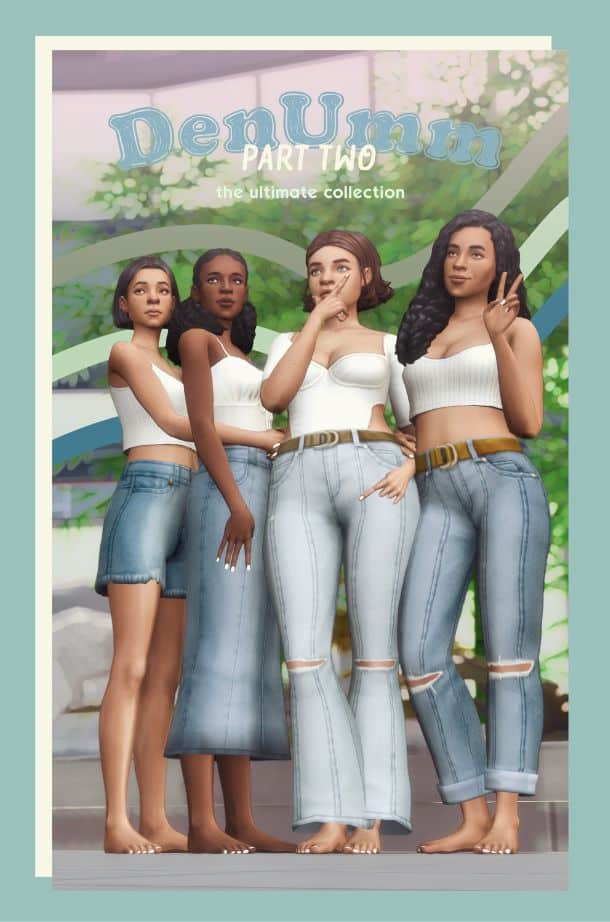 female sims posing in denim bottoms