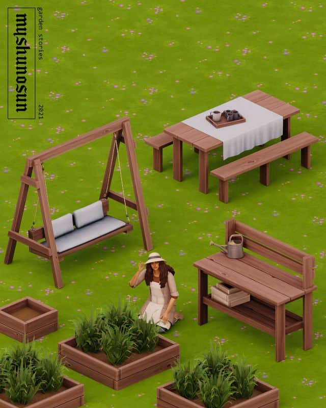 collection of wooden garden boxes and furniture