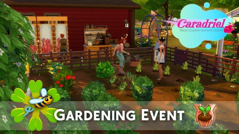 sims tending to outdoor garden