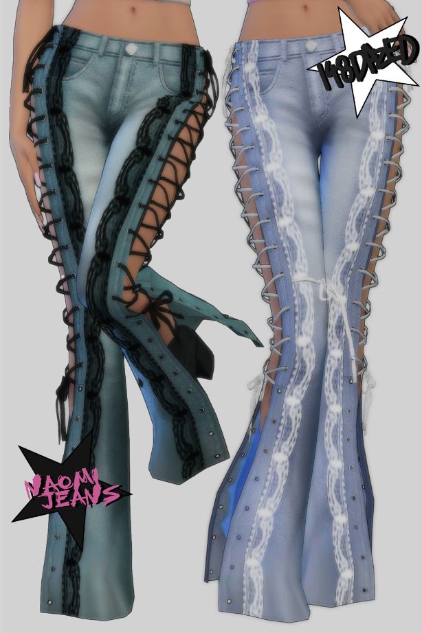 female jeans with lace details and lace-up ties on the sides