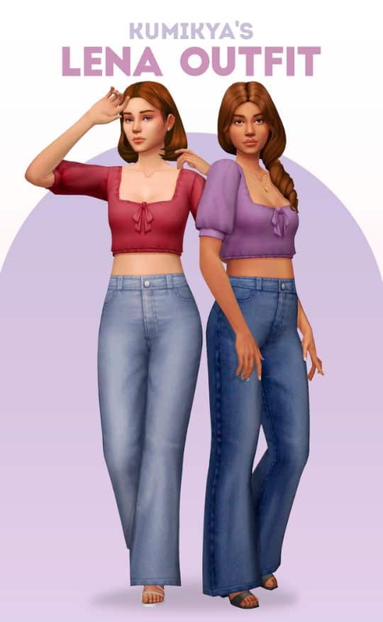 female sims in blue jeans and crop tops