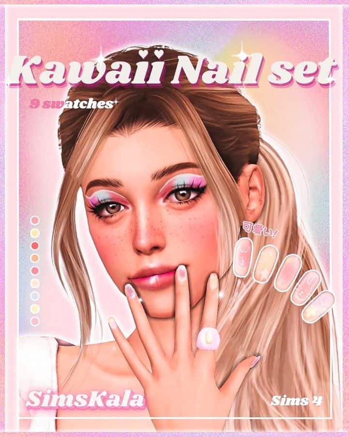 female sim with kawaii inspired nails