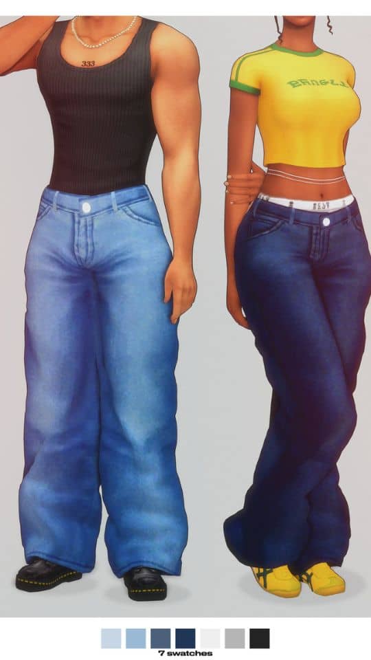 sim couple wearing baggy low waist jeans