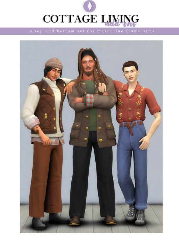 male sims dressed in cottage clothing