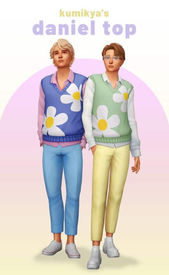 male sims wearing large floral tops