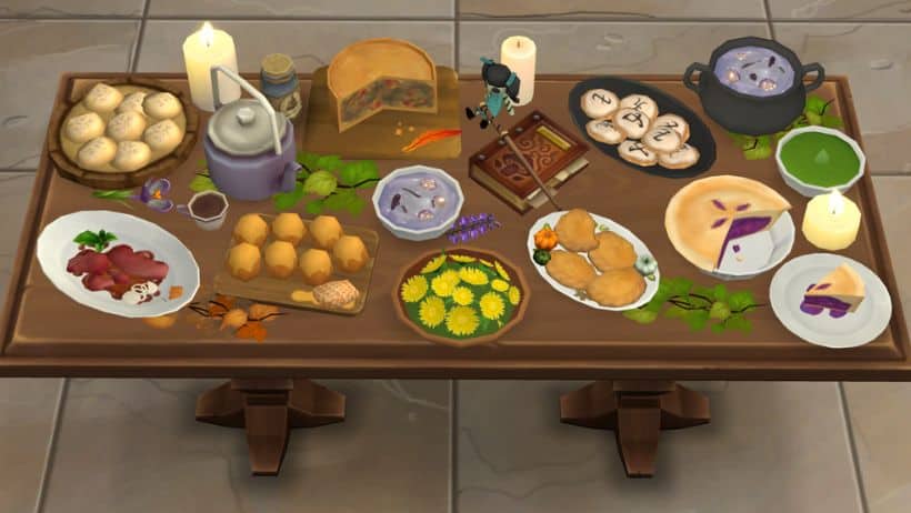 table with various occult recipe plates