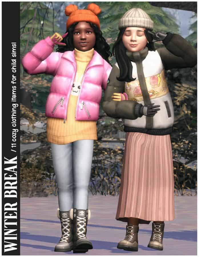 sim kids wearing puffer jackets