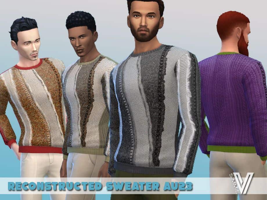 male sims wearing patchy reconstructed sweaters
