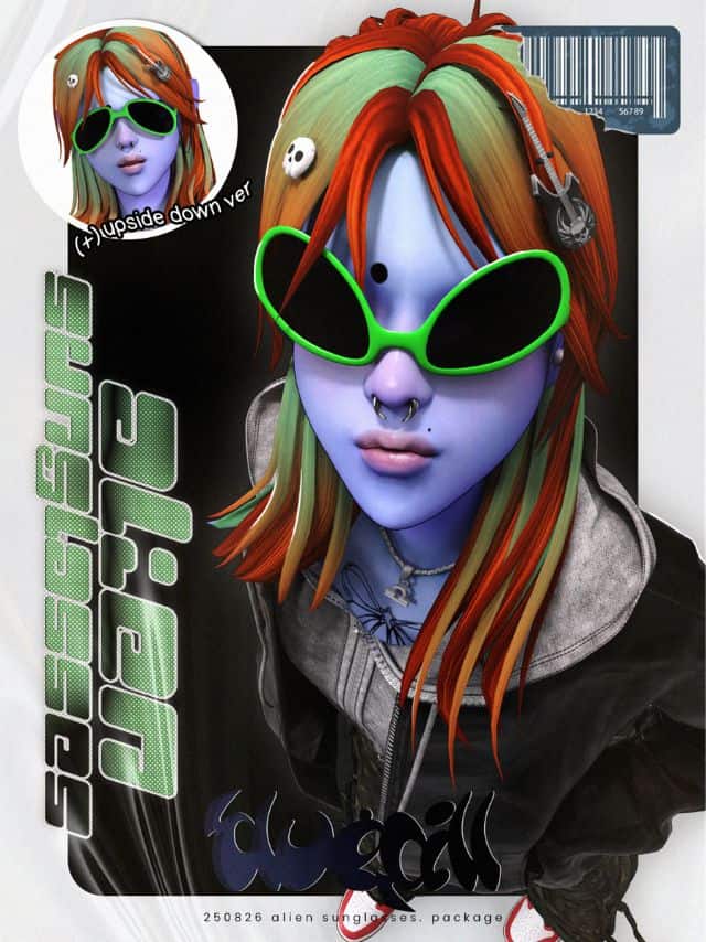 sim wearing alien-inspired sunglasses