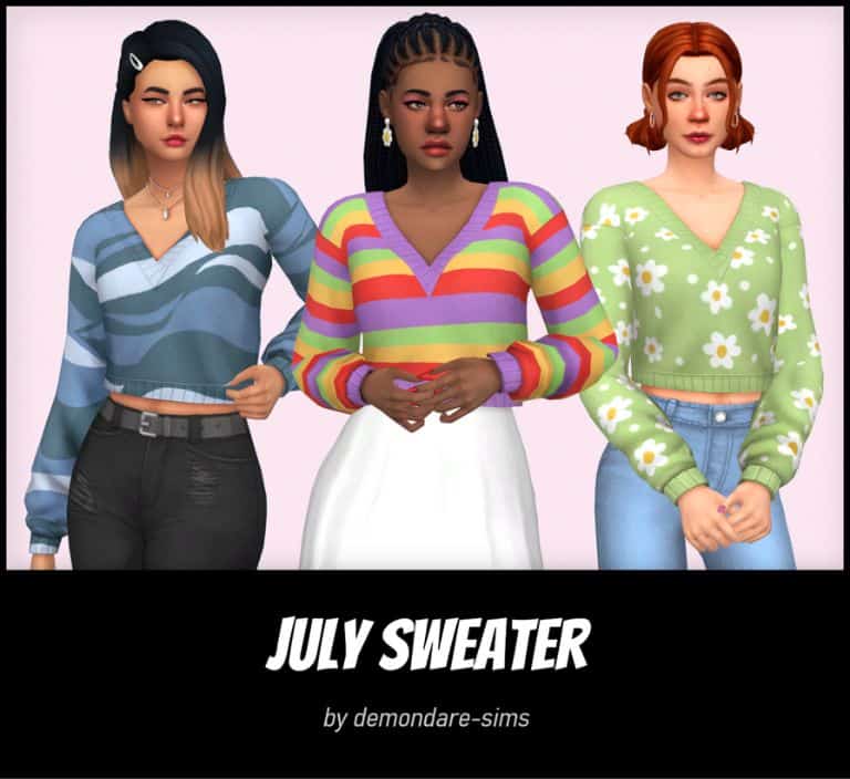 three sims wearing v-neck sweaters