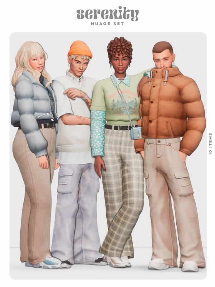 four sims dressed for the winter season