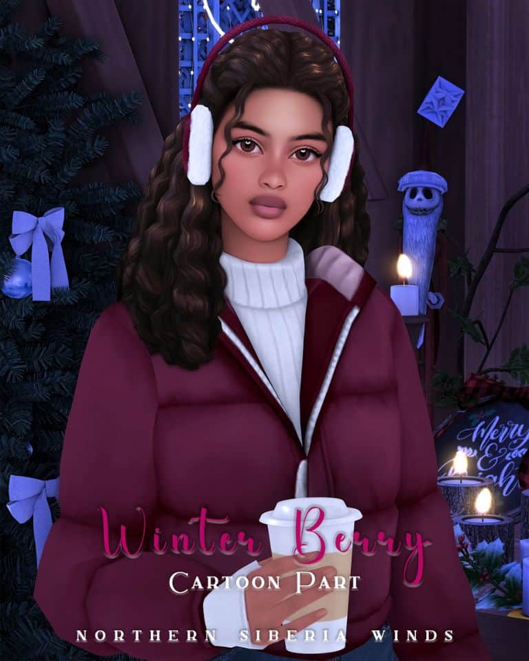 female sim with winter berry skin details