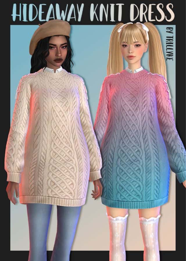 two female sims in long knit sweaters