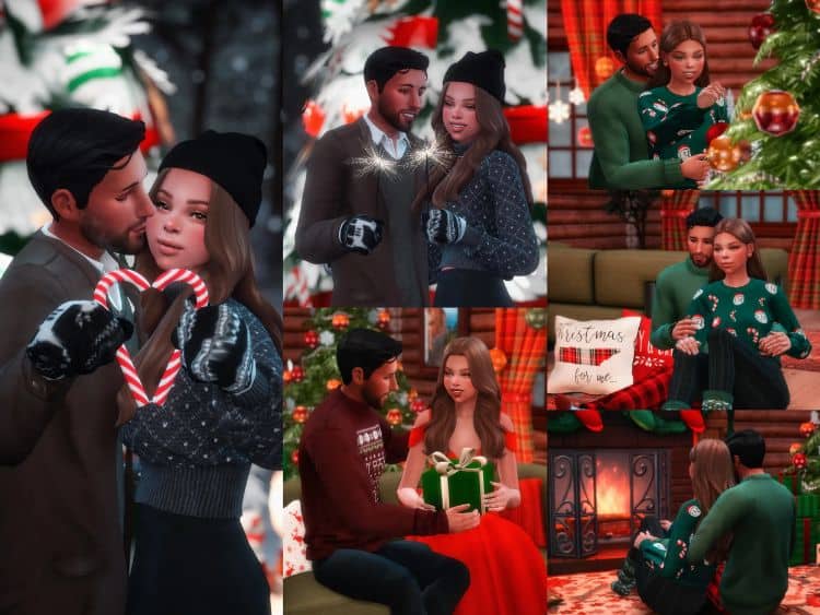collage sim couple during christmas