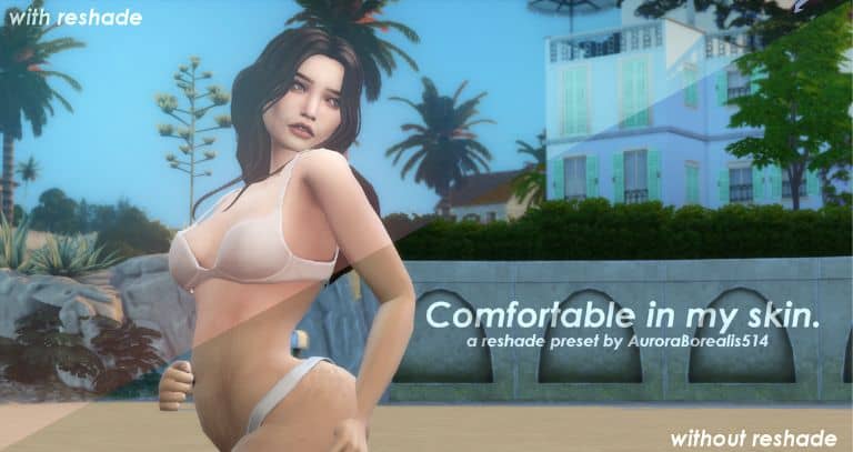 female sim standing on beach