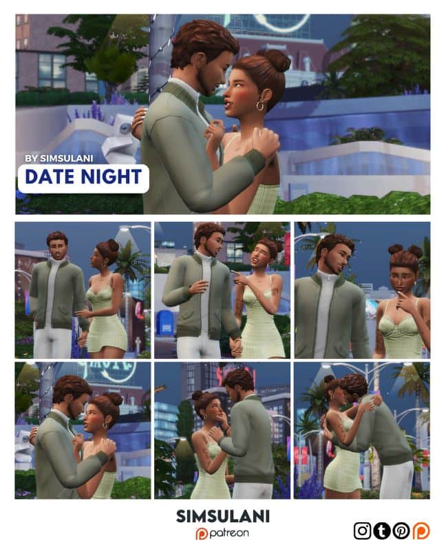 collage sim couple enjoying a date night