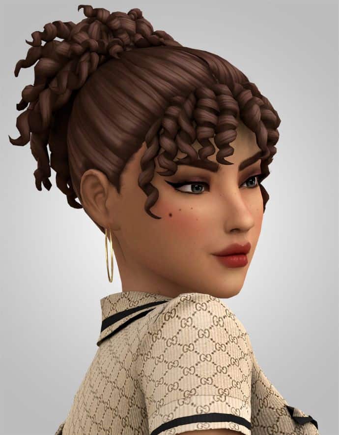 female sim with curly bangs