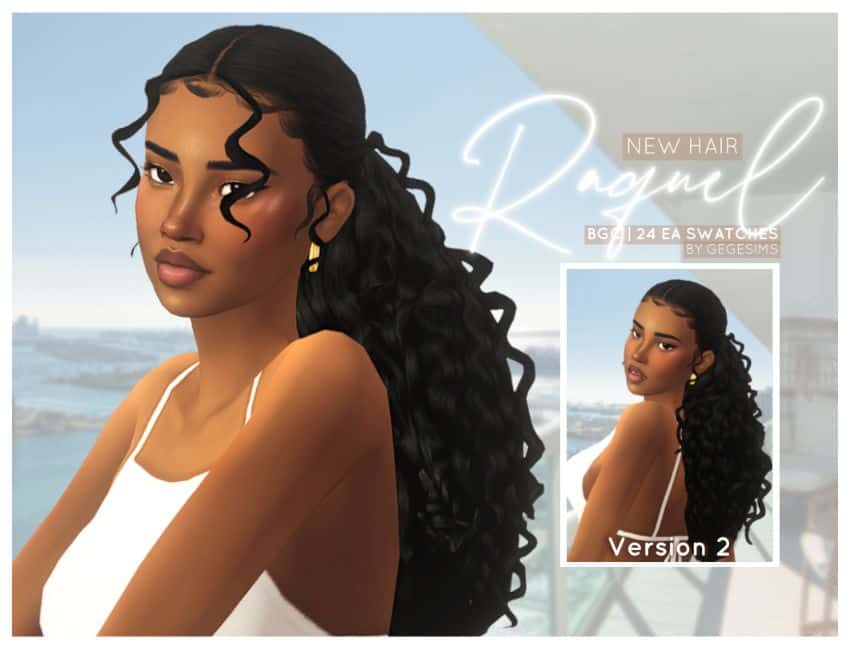 black female sim with long curly hair