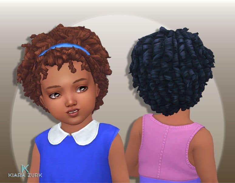 front back view of curly sim girl
