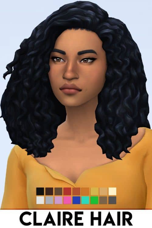 female sim with black curly hair