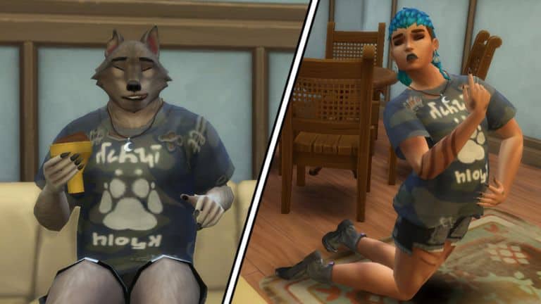 collage sim and werewolf eating chocolate