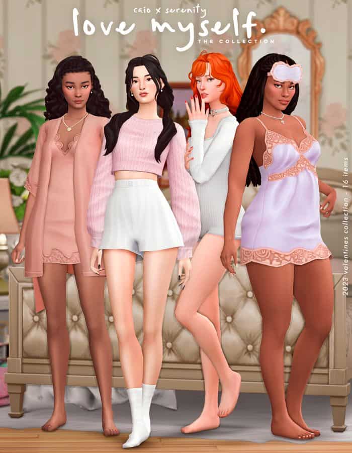 female sims modeling sleepwear and lingerie