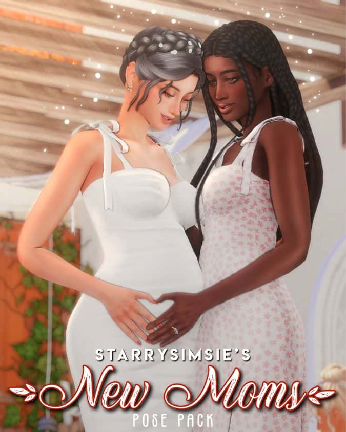 female sim couple holding pregnant belly