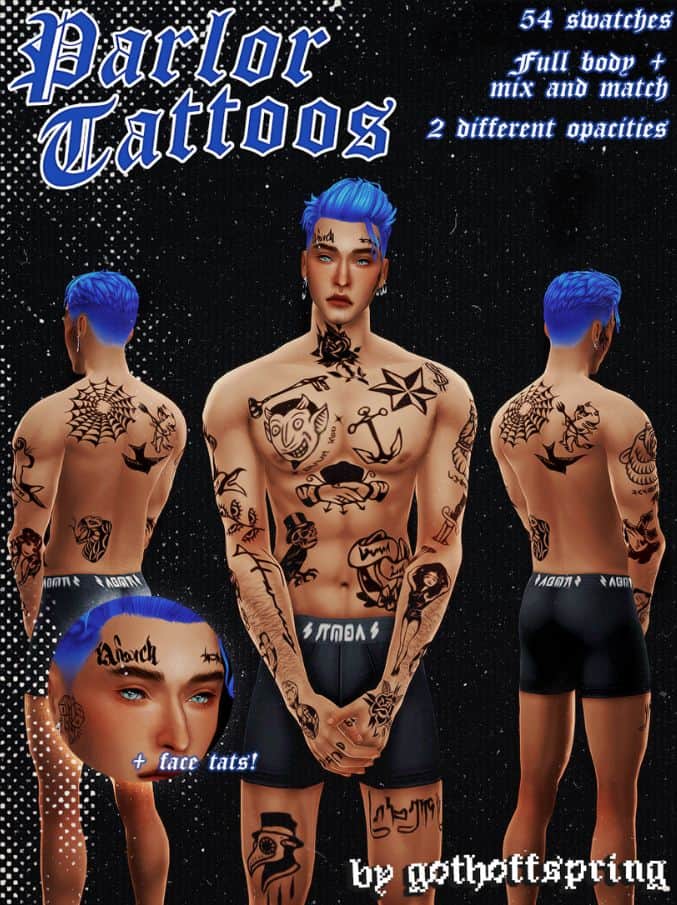 male sims modeling his full body tattoos