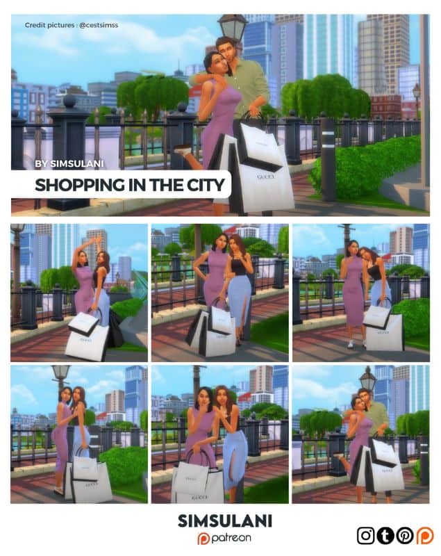 collage sims with shopping bags