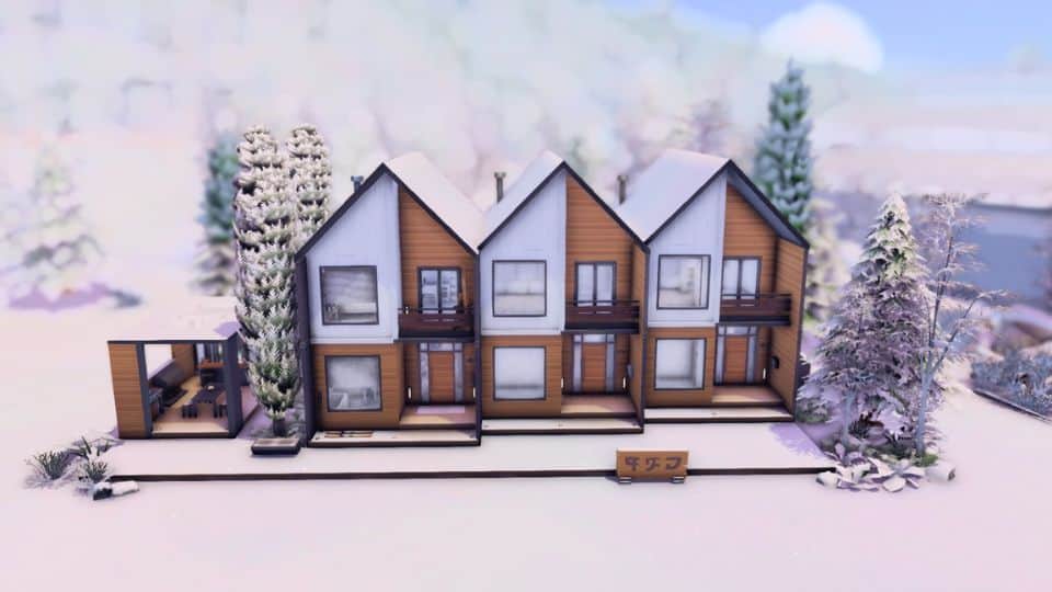 modern snowy townhouses