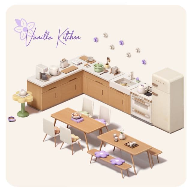 vanilla and wood color kitchen