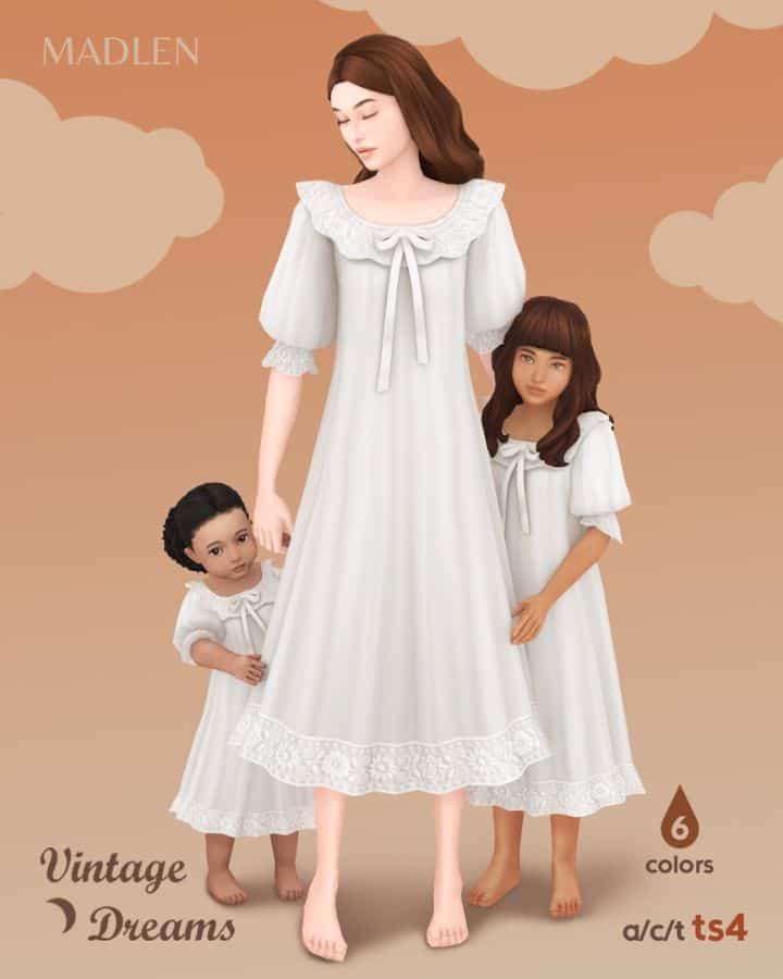 female, toddler and child in vintage nightgowns