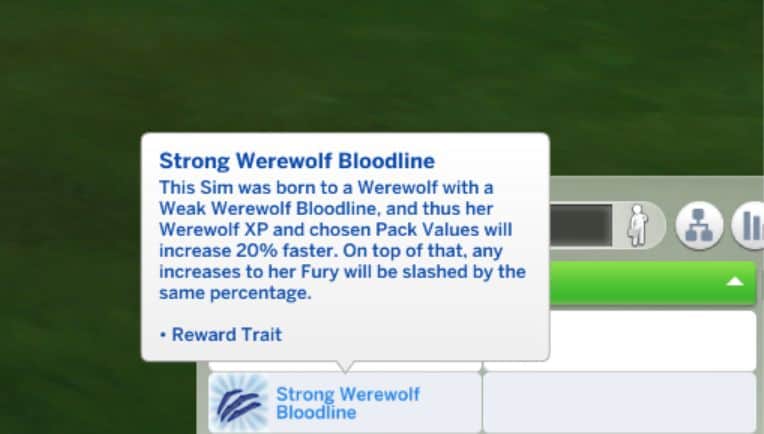 menu explaining werewolf bloodline trait